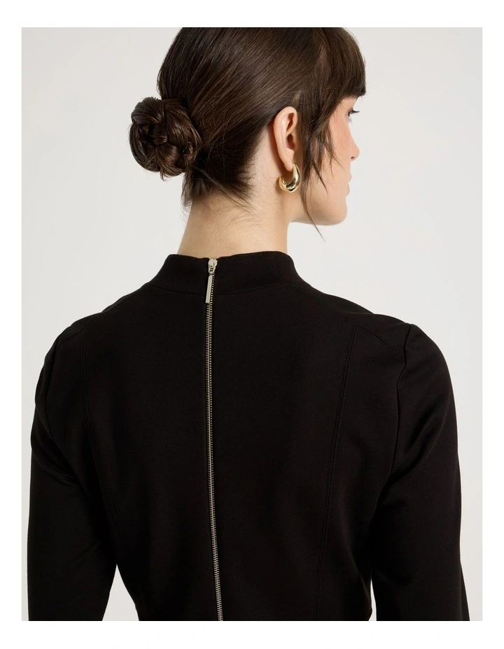 Long Sleeve Ponte Midi Dress in Black image 6