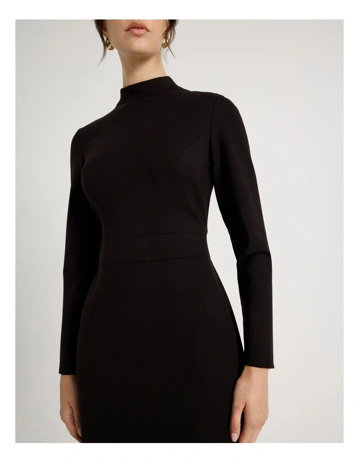 Long Sleeve Ponte Midi Dress in Black image 7
