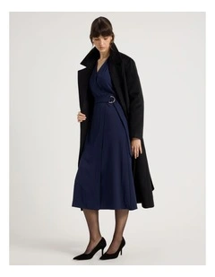Long Sleeve Wrap Dry Poly Twill Dress in Navy