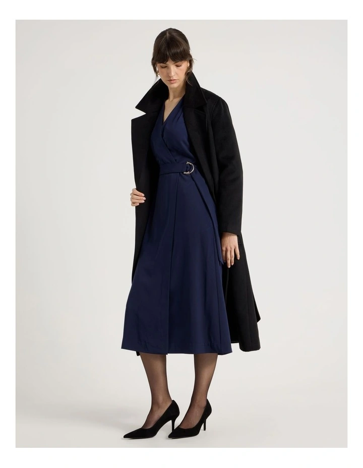 Long Sleeve Wrap Dry Poly Twill Dress in Navy image 1