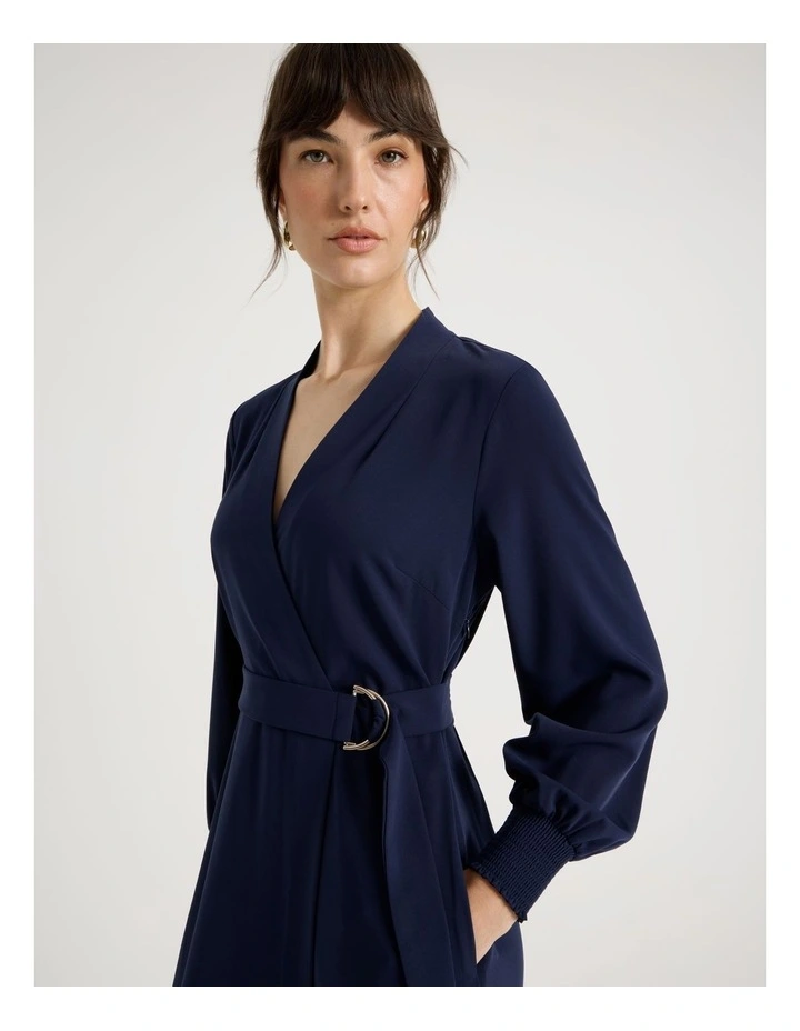 Long Sleeve Wrap Dry Poly Twill Dress in Navy image 4