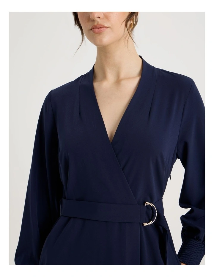 Long Sleeve Wrap Dry Poly Twill Dress in Navy image 5