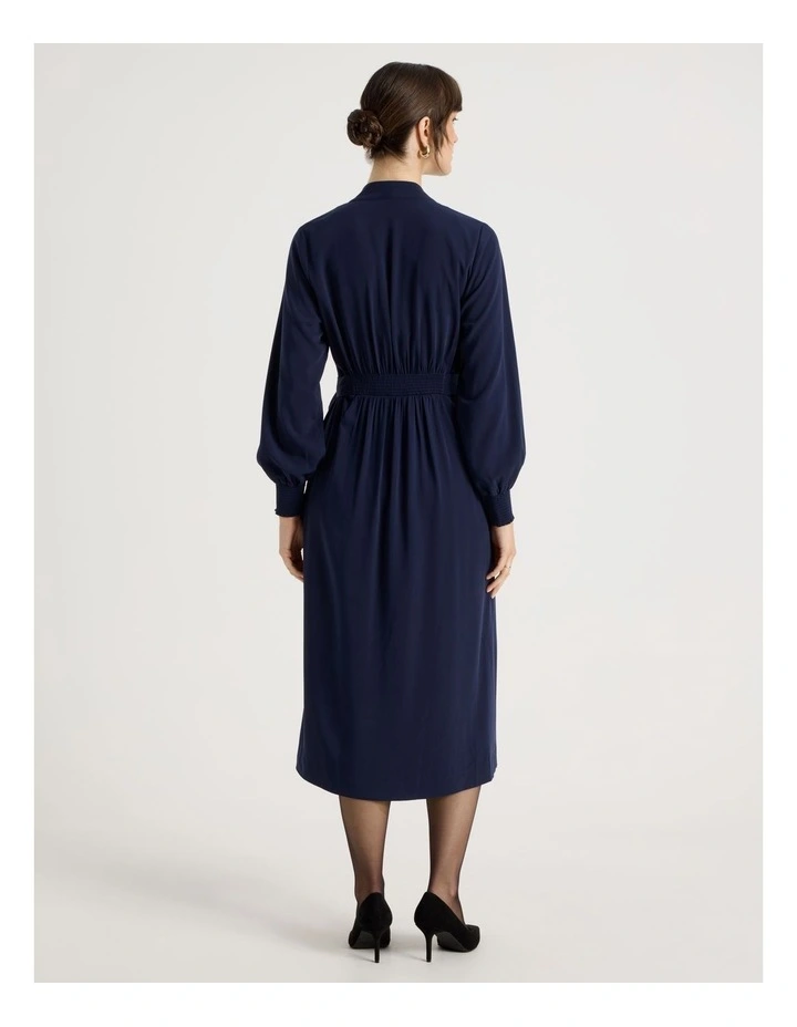 Long Sleeve Wrap Dry Poly Twill Dress in Navy image 6