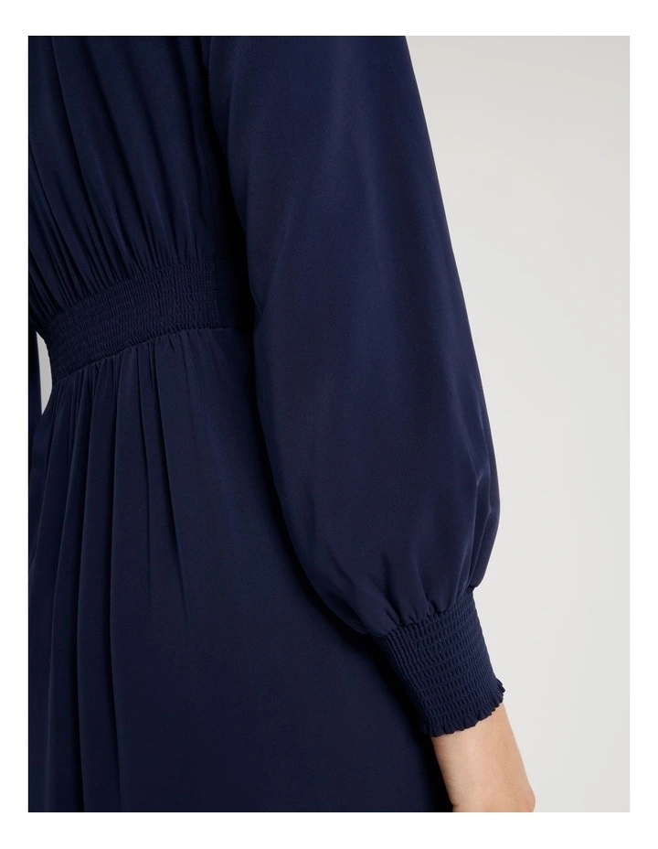 Long Sleeve Wrap Dry Poly Twill Dress in Navy image 7
