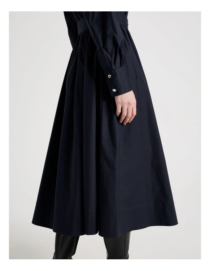 Long Sleeve Cotton Shirt Midi Dress in Navy image 4