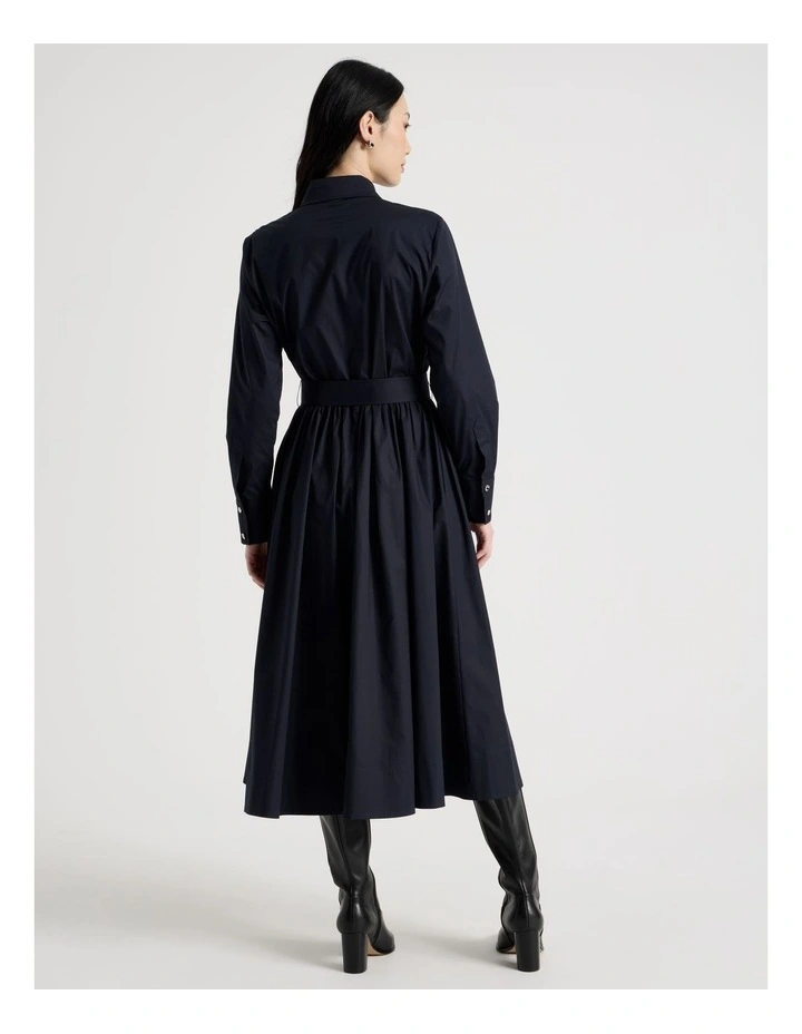 Long Sleeve Cotton Shirt Midi Dress in Navy image 6
