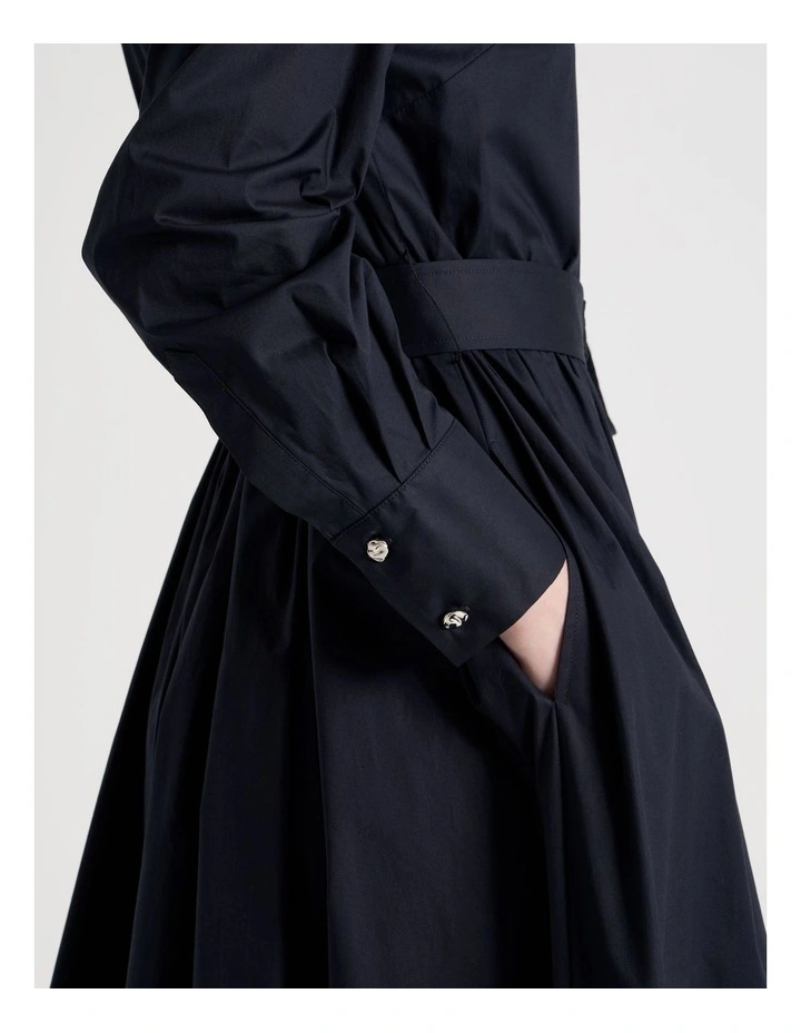 Long Sleeve Cotton Shirt Midi Dress in Navy image 7