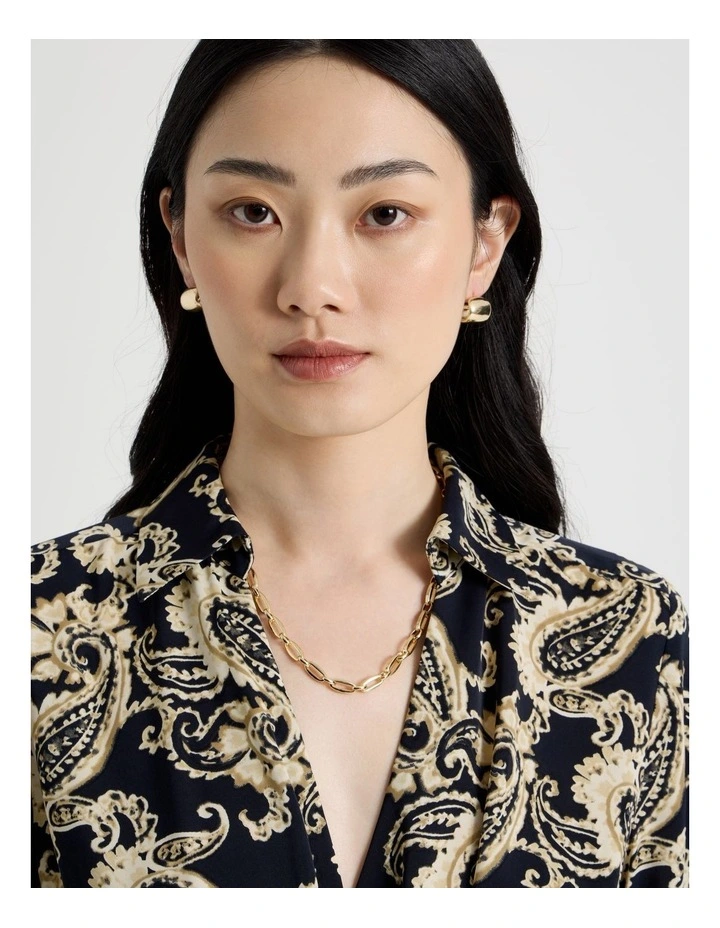 Long Sleeve Midi Printed Fluid Crepe Dress in Paisley Print image 7
