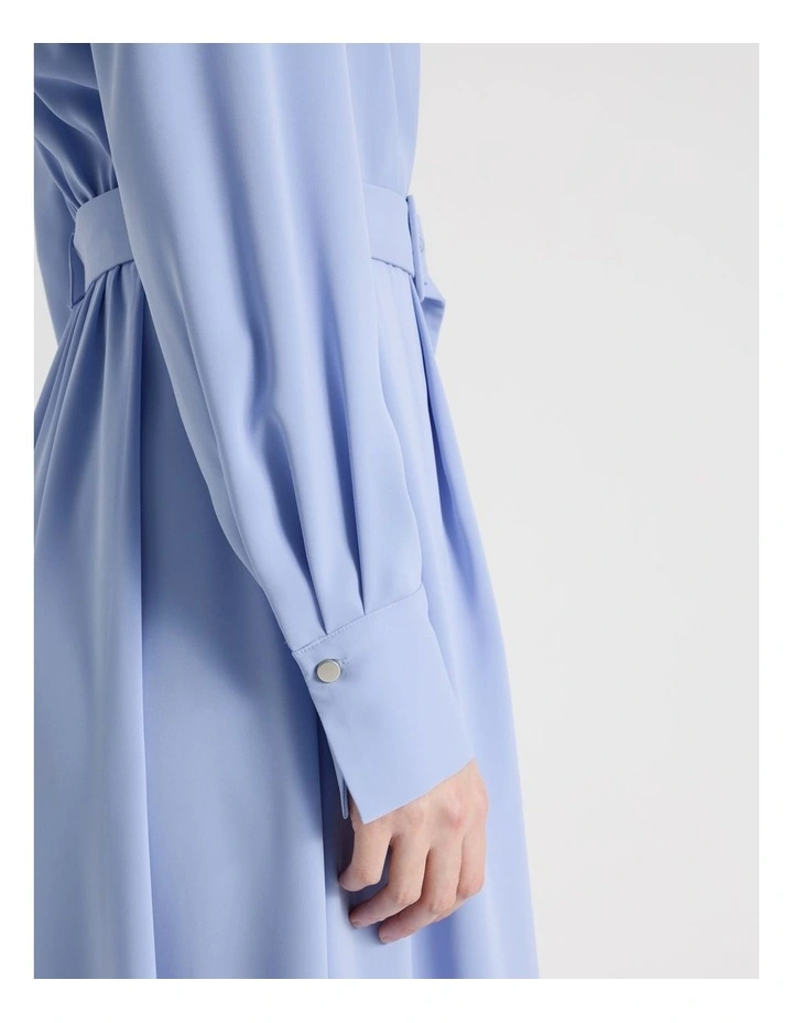 Long Sleeve Midi Fluid Crepe Dress in Dusty Blue image 4
