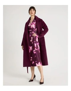 Long Sleeve Wrap Dry Poly Twill Dress in Pink Blurred Floral Print