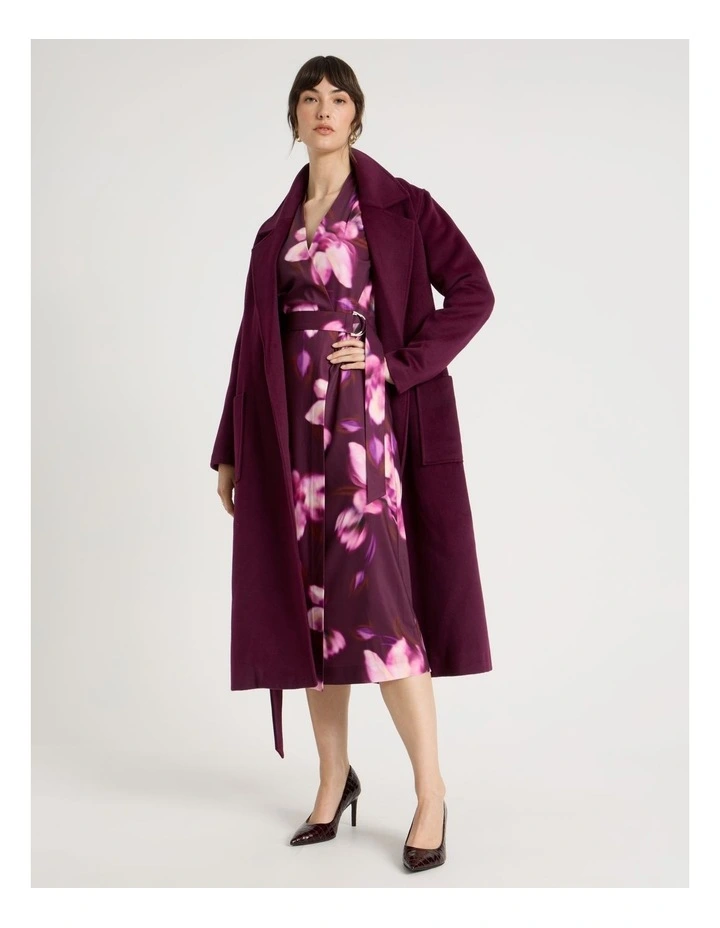 Long Sleeve Wrap Dry Poly Twill Dress in Pink Blurred Floral Print image 1