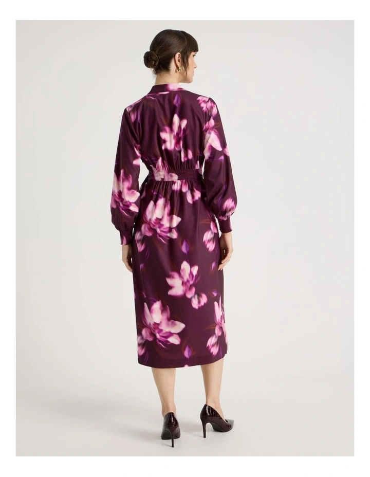 Long Sleeve Wrap Dry Poly Twill Dress in Pink Blurred Floral Print image 5