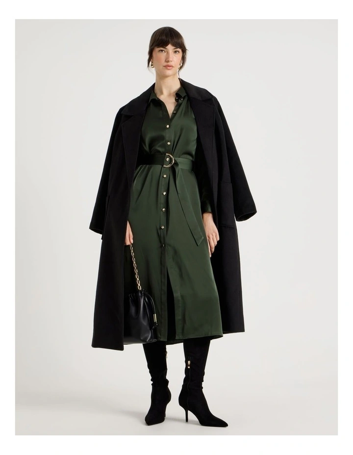 Long Sleeve Midi Shirt Dress in Forest image 1