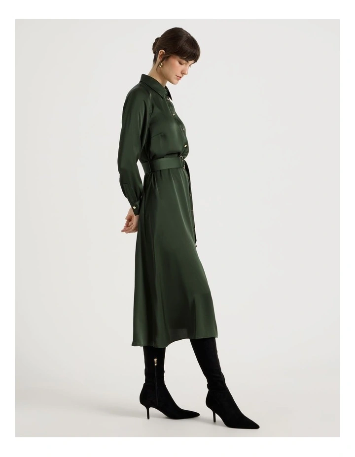 Long Sleeve Midi Shirt Dress in Forest image 2