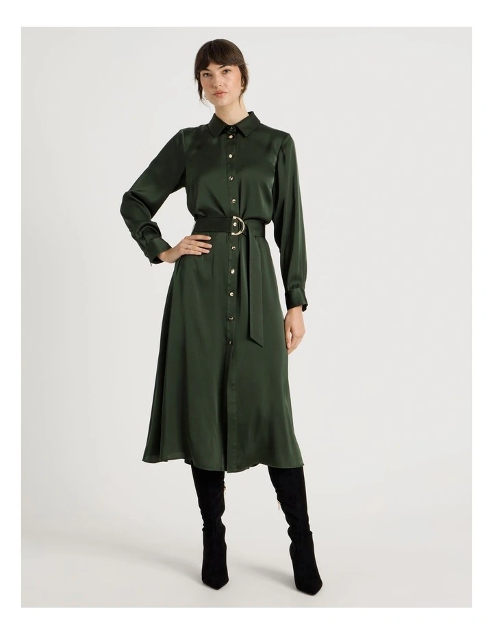 Long Sleeve Midi Shirt Dress in Forest image 3