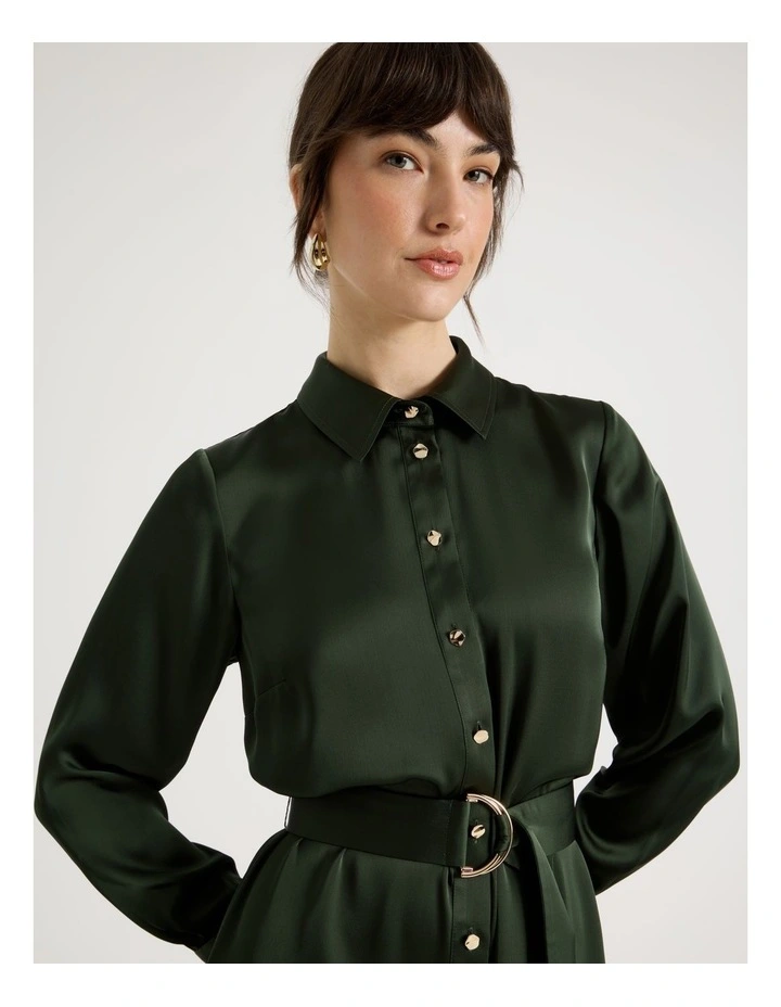 Long Sleeve Midi Shirt Dress in Forest image 4