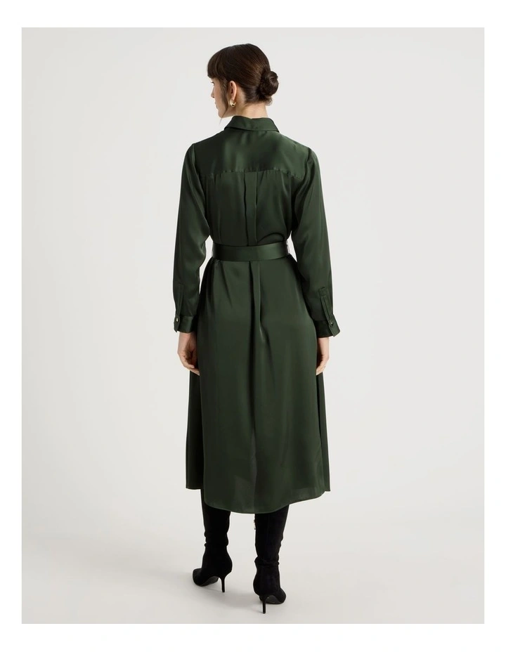 Long Sleeve Midi Shirt Dress in Forest image 5