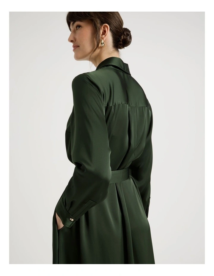 Long Sleeve Midi Shirt Dress in Forest image 6