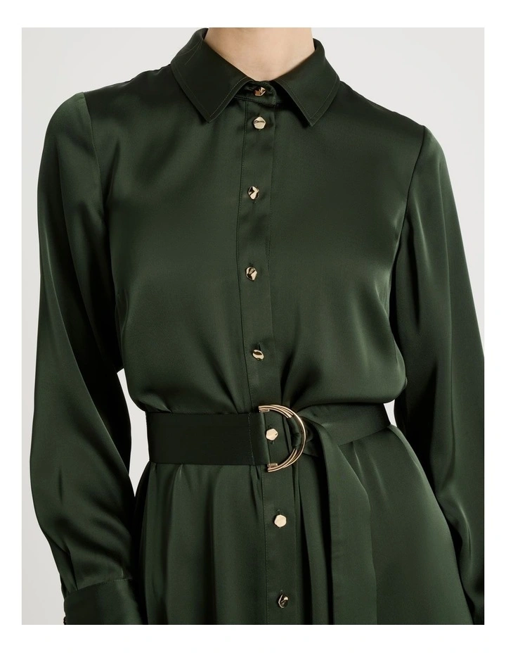 Long Sleeve Midi Shirt Dress in Forest image 7