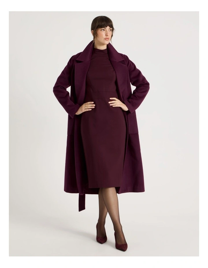 Long Sleeve Ponte Midi Dress in Aubergine image 1