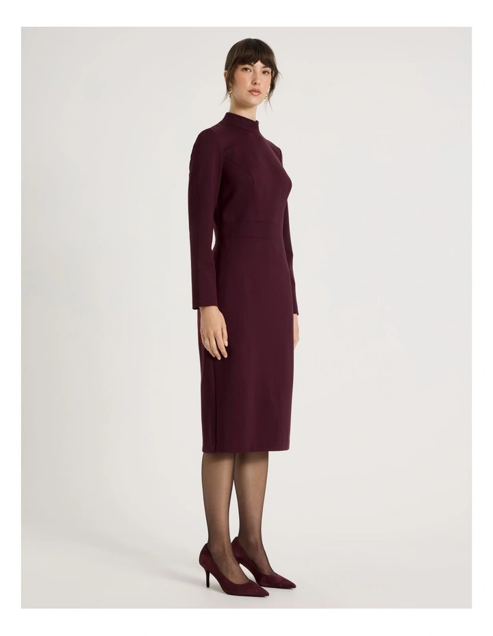 Long Sleeve Ponte Midi Dress in Aubergine image 2