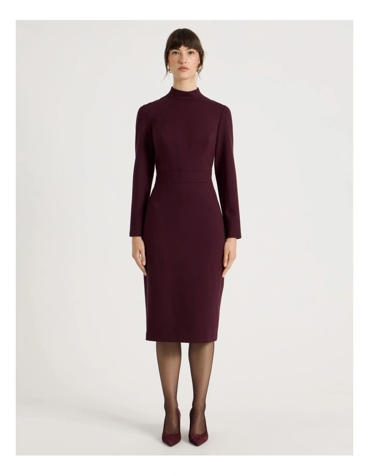Long Sleeve Ponte Midi Dress in Aubergine image 3