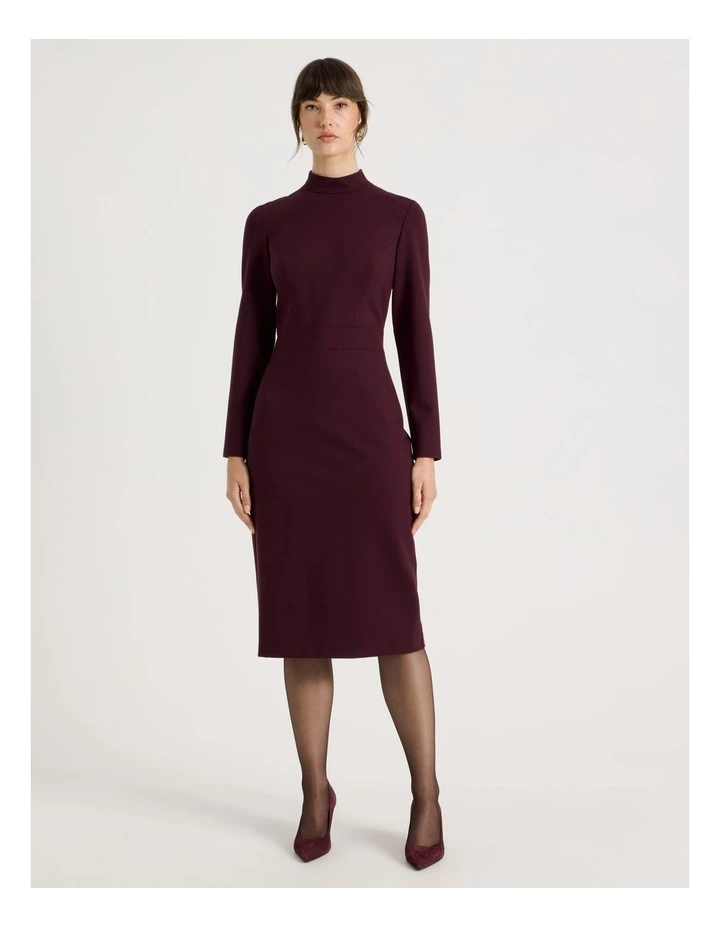 Long Sleeve Ponte Midi Dress in Aubergine image 4