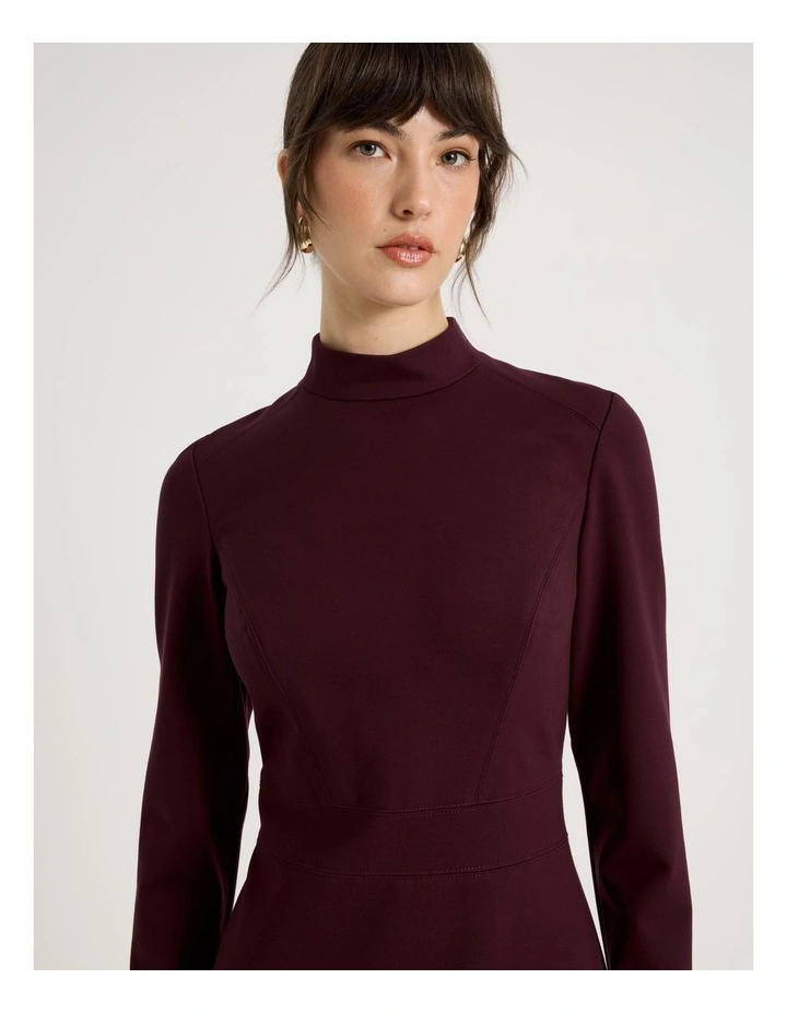 Long Sleeve Ponte Midi Dress in Aubergine image 5