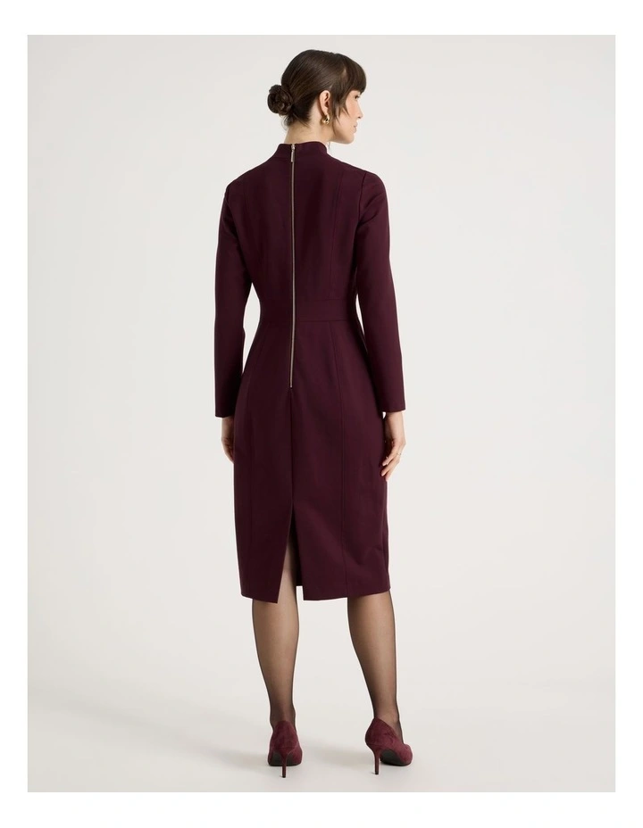 Long Sleeve Ponte Midi Dress in Aubergine image 6