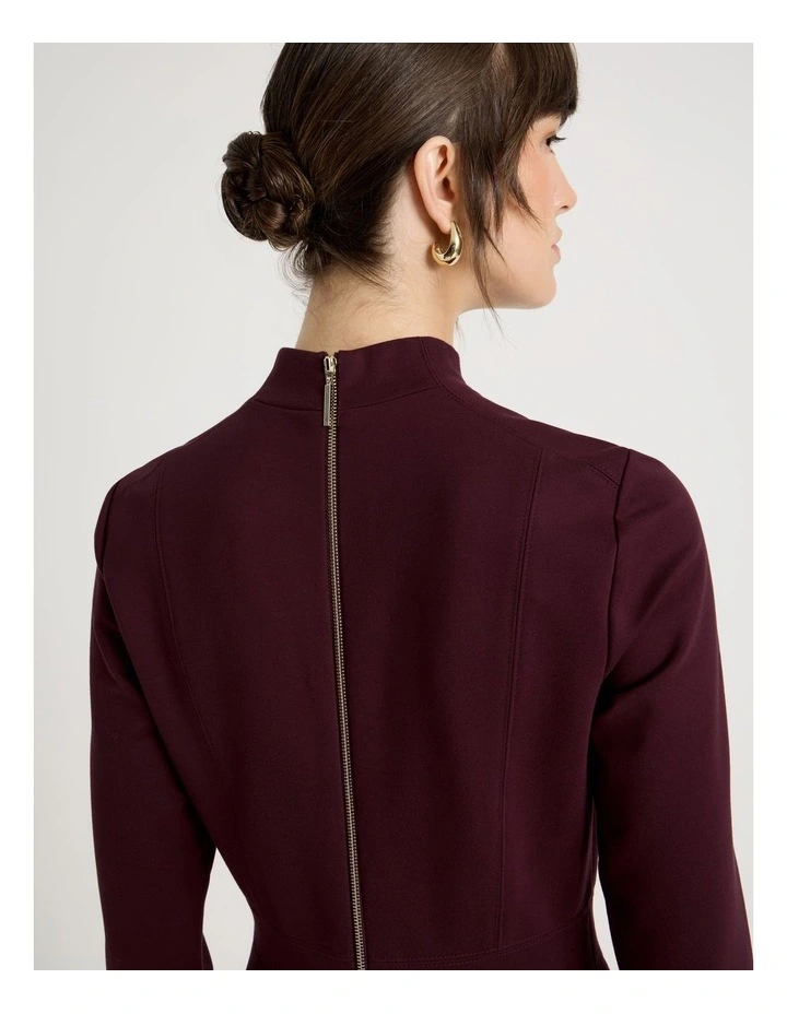 Long Sleeve Ponte Midi Dress in Aubergine image 7