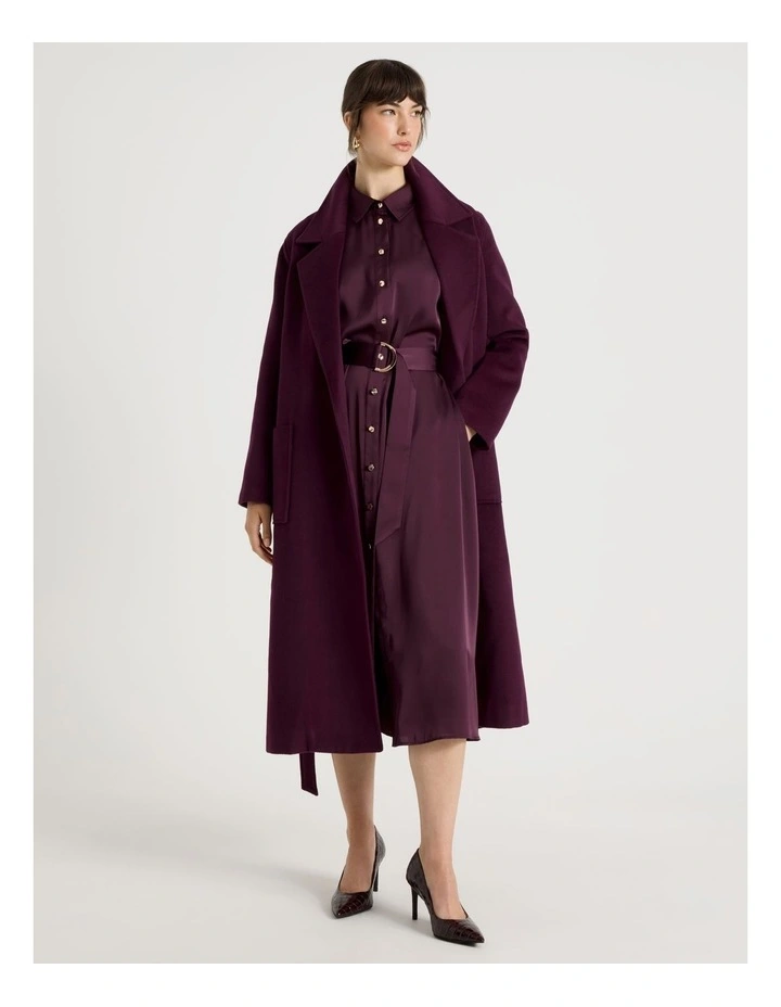 Long Sleeve Midi Shirt Dress in Aubergine image 1