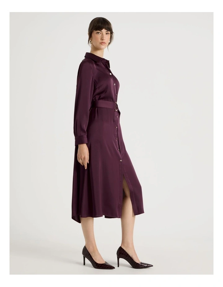 Long Sleeve Midi Shirt Dress in Aubergine image 4