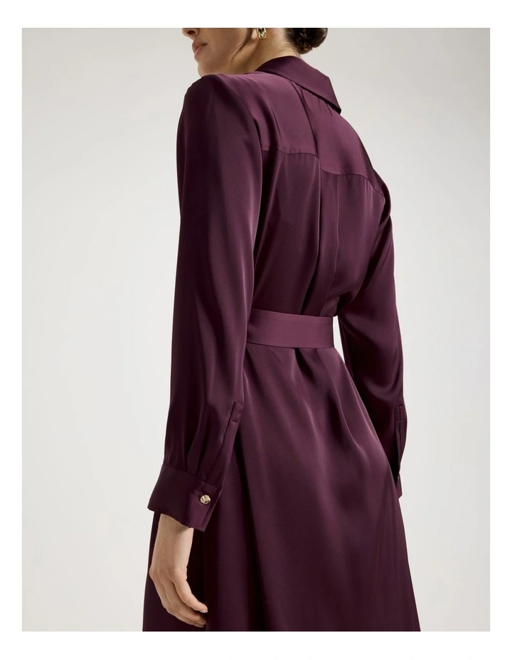 Long Sleeve Midi Shirt Dress in Aubergine image 5