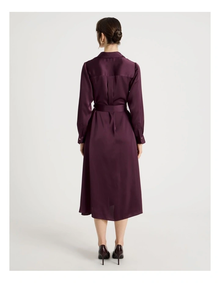 Long Sleeve Midi Shirt Dress in Aubergine image 6