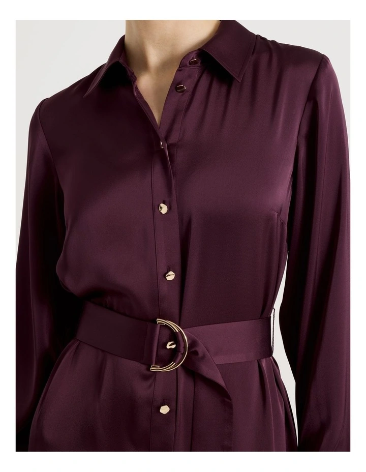 Long Sleeve Midi Shirt Dress in Aubergine image 7