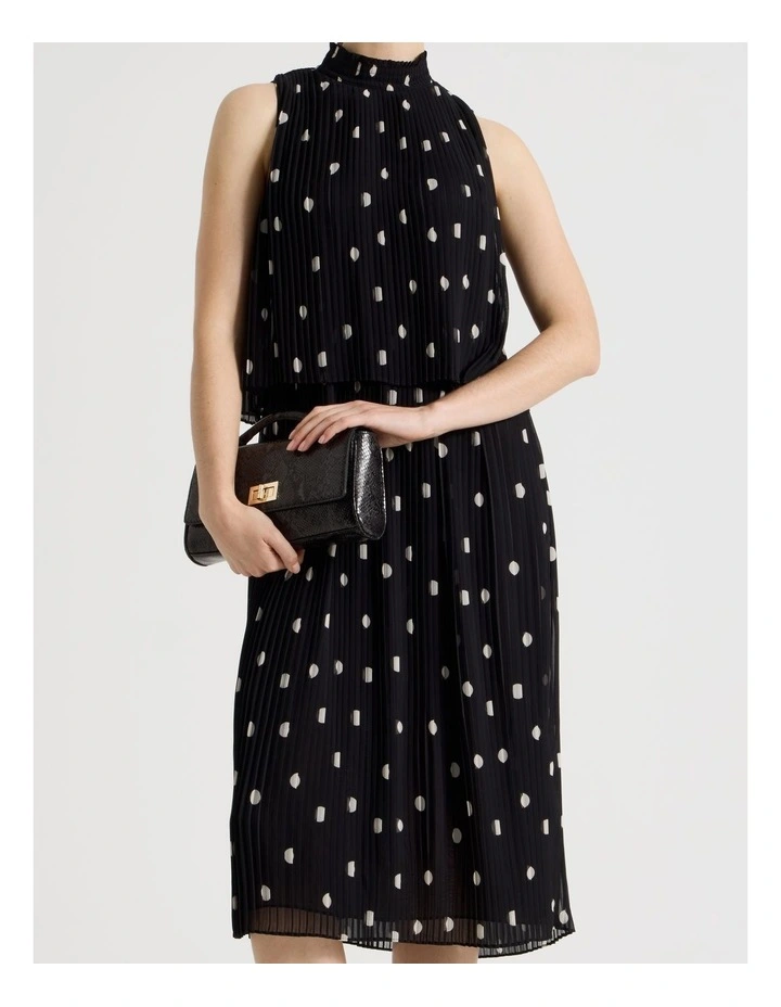 Sleeveless Pleat Midi Dress in Black and White Polka Dot image 6