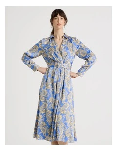 Long Sleeve Satin Midi Dress in Paisley Print