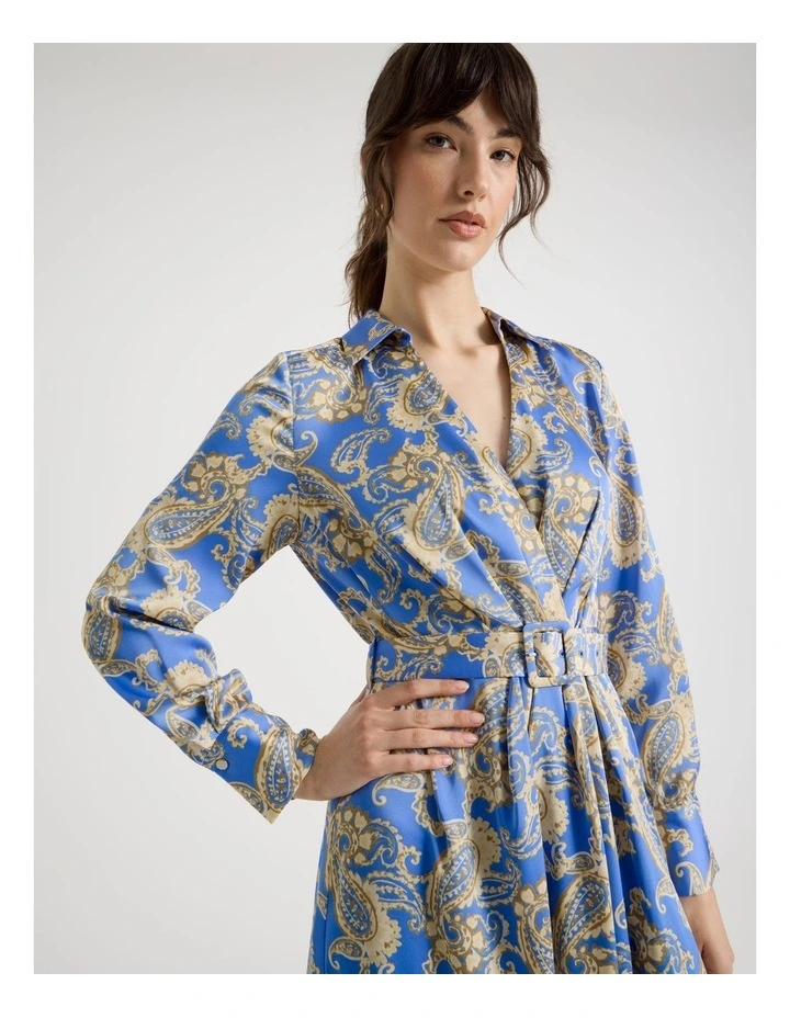 Long Sleeve Satin Midi Dress in Paisley Print image 2