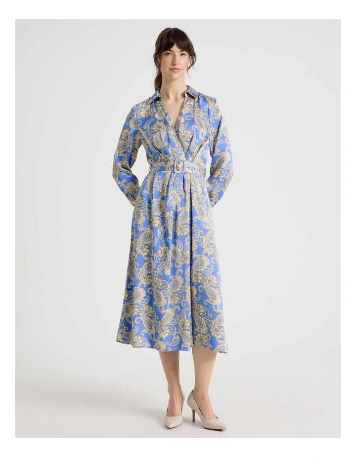 Long Sleeve Satin Midi Dress in Paisley Print image 3