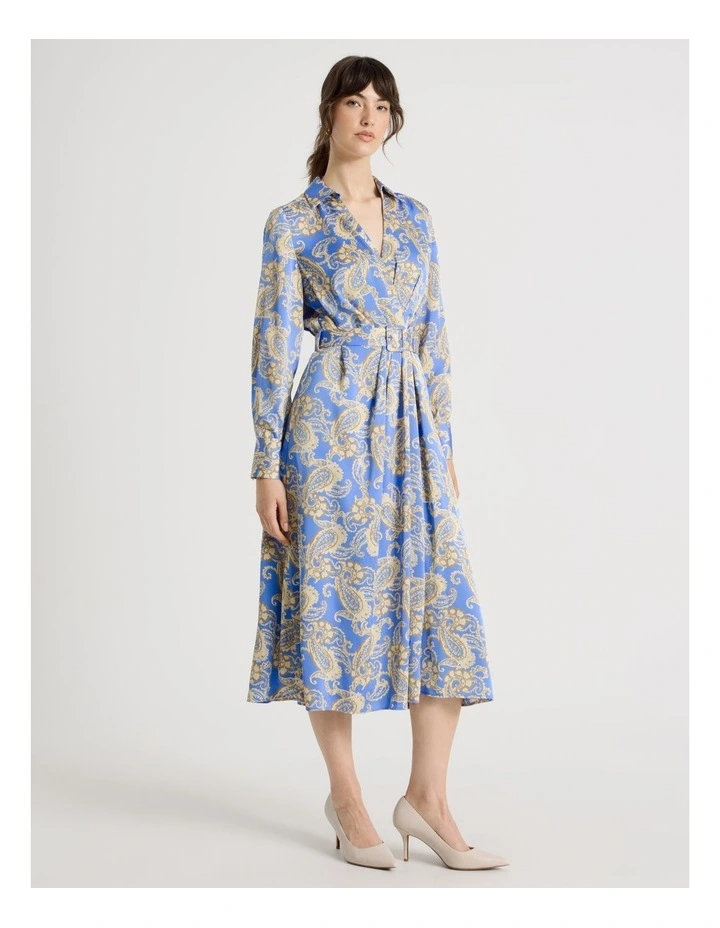Long Sleeve Satin Midi Dress in Paisley Print image 4