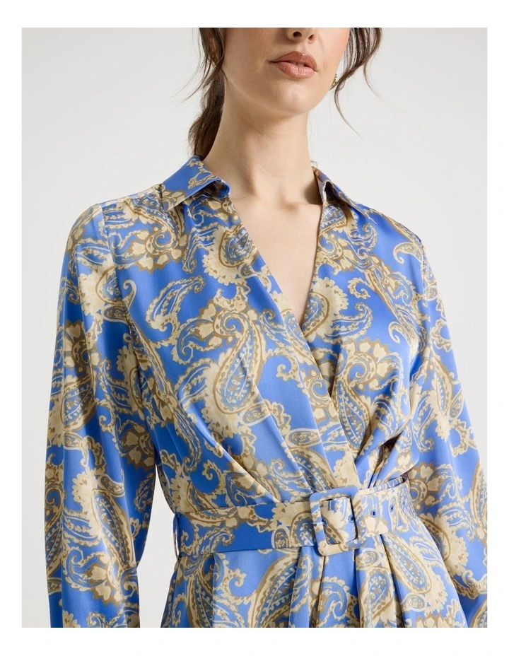 Long Sleeve Satin Midi Dress in Paisley Print image 5