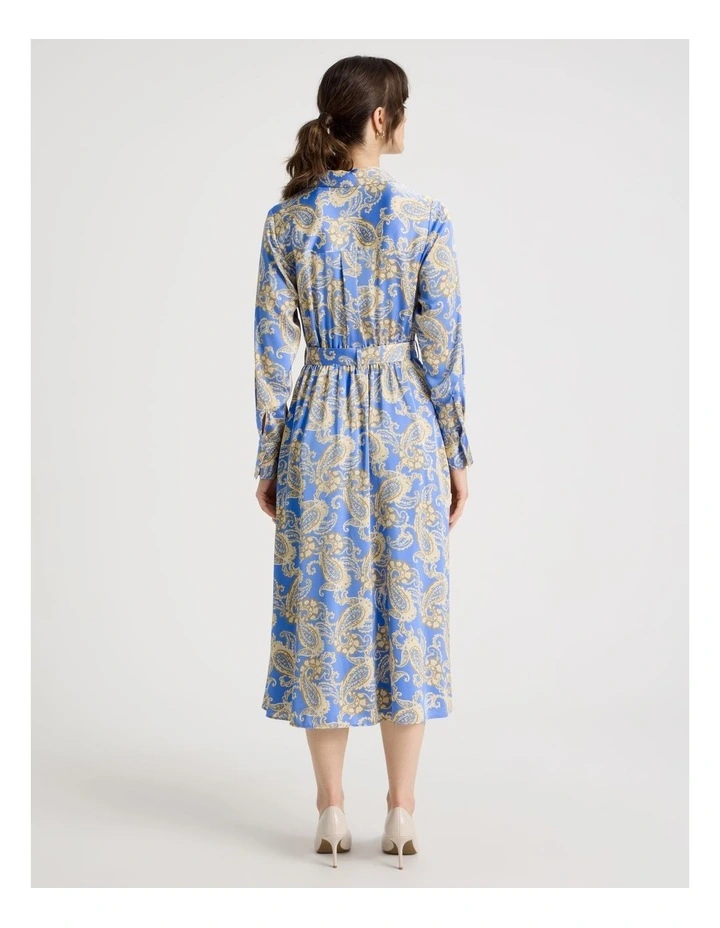 Long Sleeve Satin Midi Dress in Paisley Print image 6