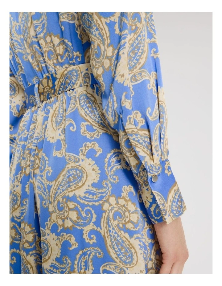 Long Sleeve Satin Midi Dress in Paisley Print image 7