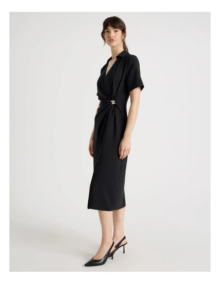 Short Sleeve Hardware Detail Midi Dress in Black image 3