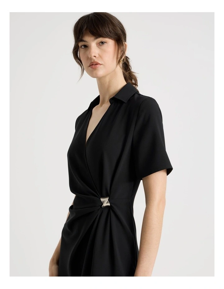 Short Sleeve Hardware Detail Midi Dress in Black image 5