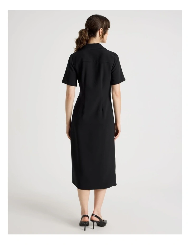 Short Sleeve Hardware Detail Midi Dress in Black image 6
