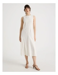 Sleeveless Linen Blend Panelled Midi Dress in White