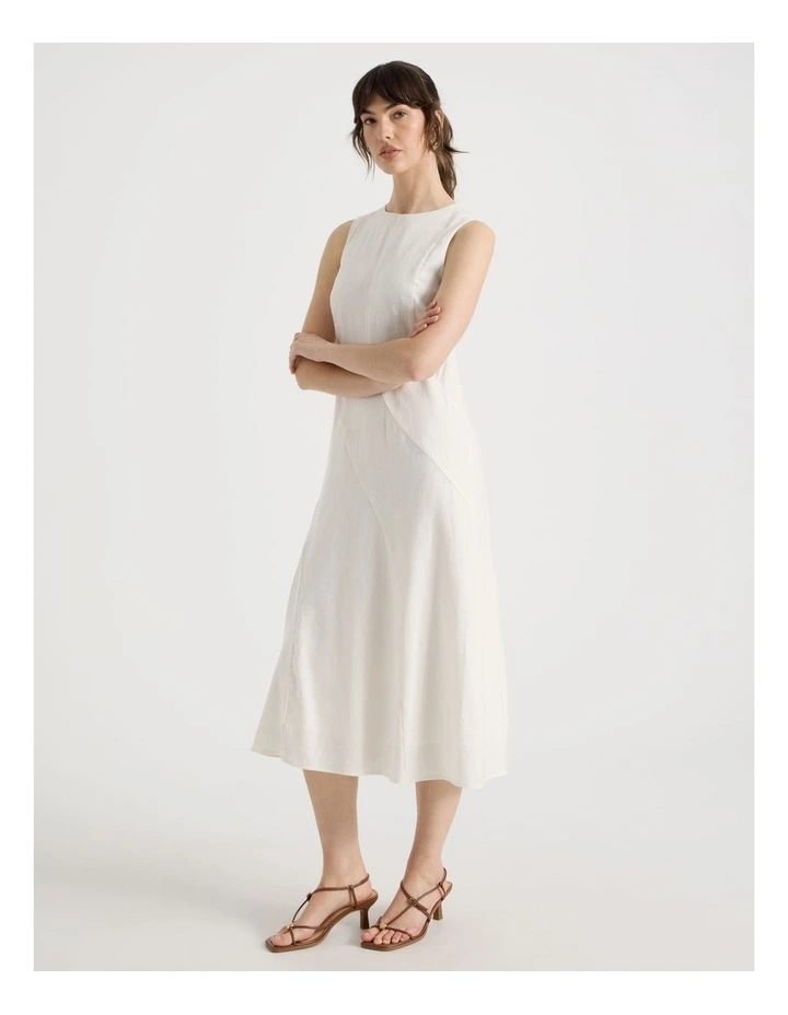 Sleeveless Linen Blend Panelled Midi Dress in White image 4