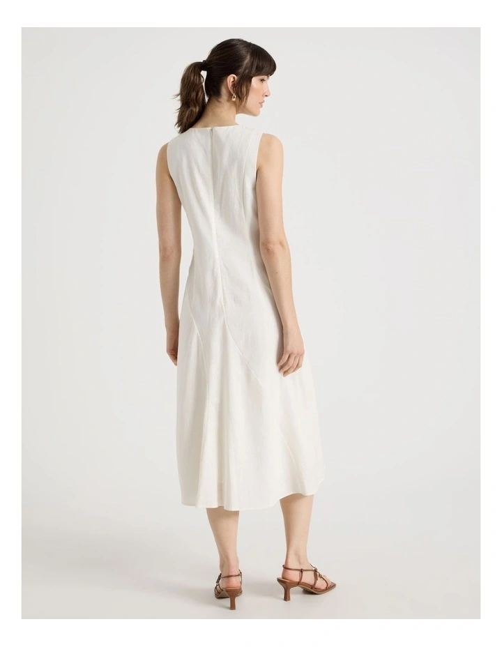 Sleeveless Linen Blend Panelled Midi Dress in White image 5
