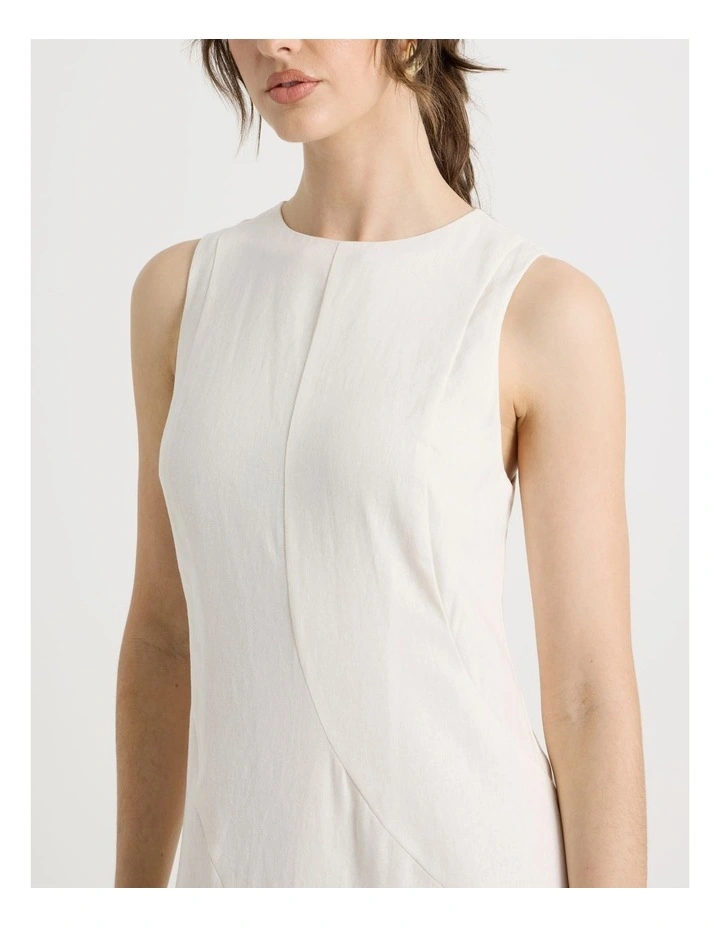 Sleeveless Linen Blend Panelled Midi Dress in White image 6